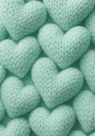 Knitted wool texture with hearts. Background and texture for design.の素材