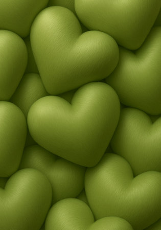 Green hearts as a background. 3d rendering, 3d illustration.の素材