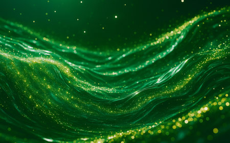 abstract green background with bokeh effect and glittering particlesの素材