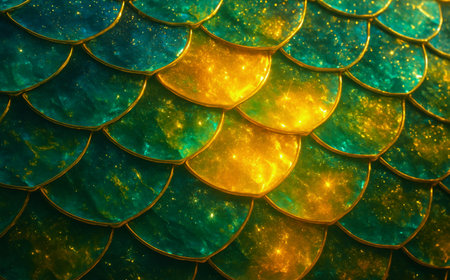 Abstract background of gold and blue patterned glass. 3D renderingの素材