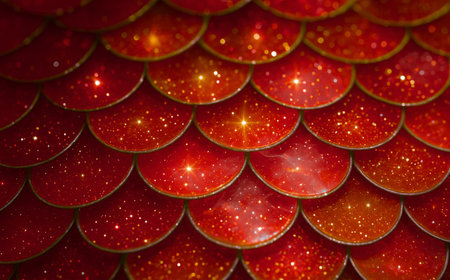 Close-up of red sequins on the roof of the templeの素材