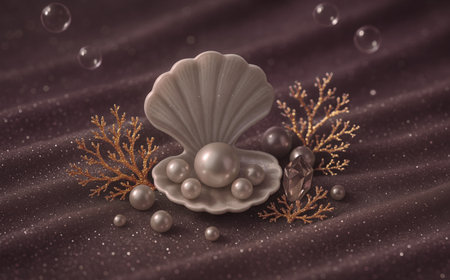 Still life with seashells and pearls on a dark backgroundの素材