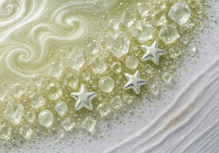 Fluid art. Abstract background with bubbles and drops of water.の素材