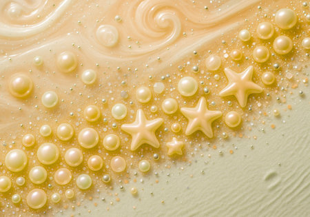 Creamy abstract background with pearls and drops of water.の素材
