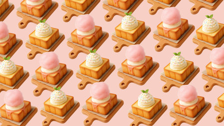 Seamless pattern with ice cream in waffle cups on pink backgroundの素材