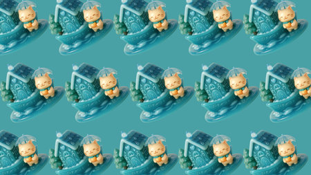 Seamless pattern with baby toys on a turquoise backgroundの素材