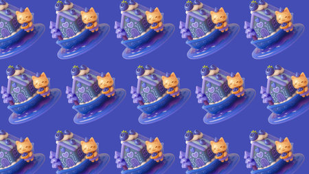 Seamless pattern with cute cartoon cats on a blue background.の素材