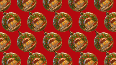 Seamless pattern of christmas ball on a red background.の素材
