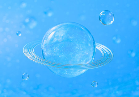 Water bubbles on a blue background. 3d rendering, 3d illustration.の素材