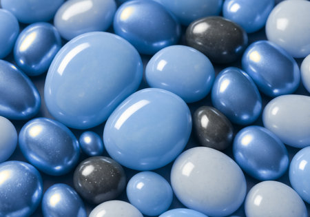 Blue and black candies background. Close up. Toned.の素材