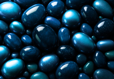 Blue chocolate eggs as background, top view. Colorful candiesの素材