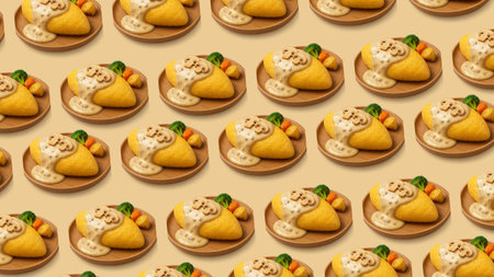 Seamless pattern made of dumplings with carrot and creamの素材
