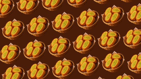 Seamless pattern of baklava on a brown backgroundの素材