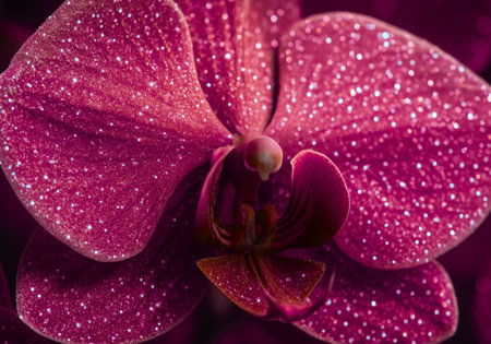 Beautiful pink orchid with dew drops on petals close upの素材