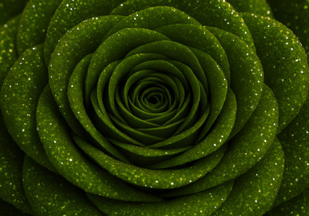 close up of a green rose petals on a dark background.の素材
