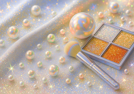 Cosmetic set  on the background of pearls and diamonds.の素材