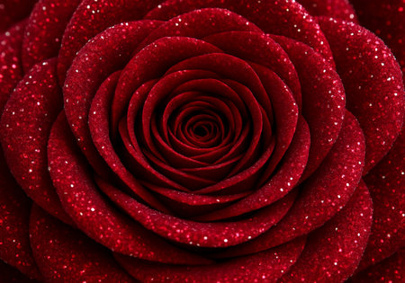 Red rose close up with water drops on petals, abstract backgroundの素材