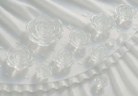 Wedding rings on a white satin background, closeup of photoの素材