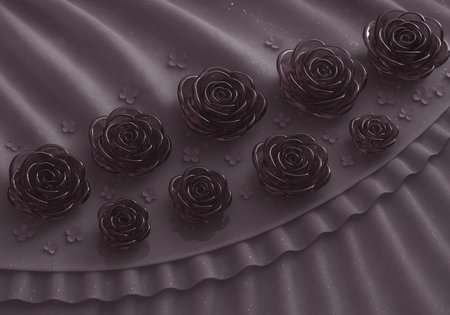 Chocolate roses on a plate, 3d rendering. Computer digital drawing.の素材