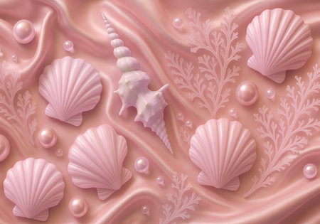 Seashells on a pink background. 3d illustration.の素材