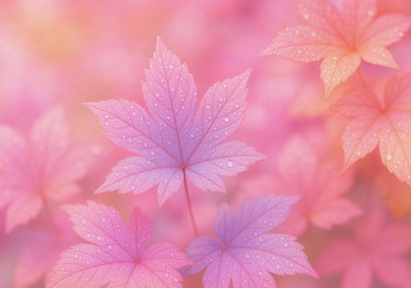 Autumn maple leaves in soft color and blur style for background.の素材