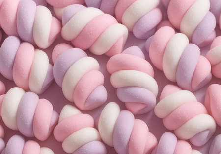 Pink and white marshmallows background. Top view. Flat lay.の素材