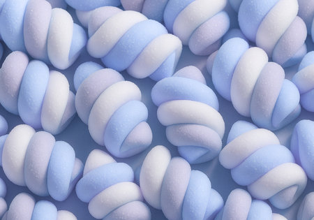 Blue and white marshmallows on blue background. 3d renderingの素材