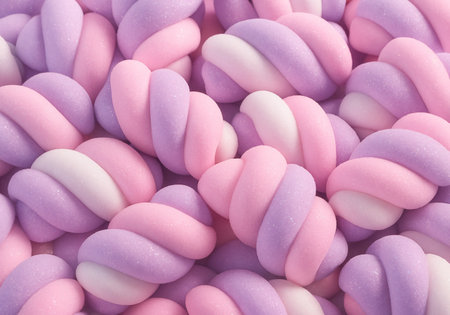 Close up of colorful marshmallows in pastel colors background.の素材