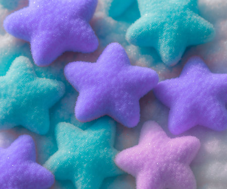 Close up of blue and pink star shaped confectionery sprinklesの素材