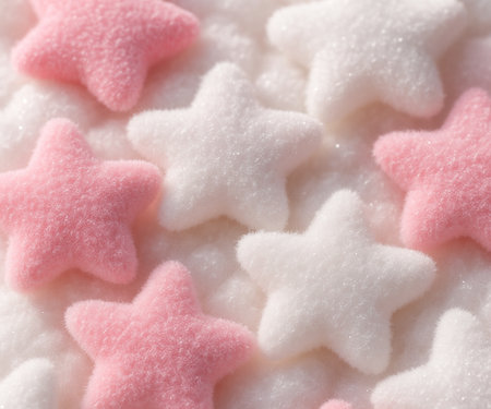 Pink and white star shaped confectionery background. Macro shot.の素材