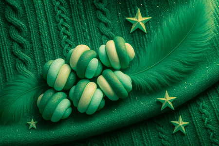 Candy in the form of a Christmas tree on a green backgroundの素材