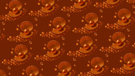 Seamless pattern with seashells on brown background. Vector illustration.の素材