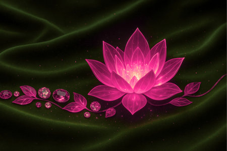Lotus flower and leaf on a dark background. Vector illustration.の素材