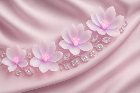 Beautiful pink background with pearls and flowers. Vector illustration.の素材