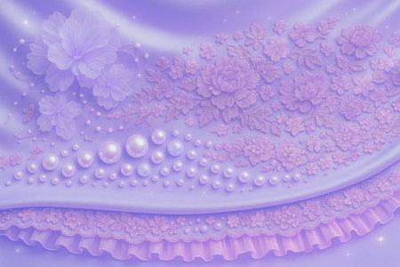 Lilac background with pearls and hibiscus flowersの素材
