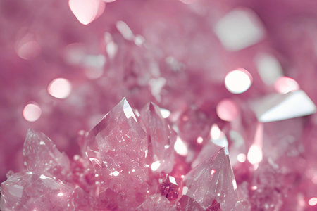close up of pink gemstone crystals with bokeh background.のeditorial素材