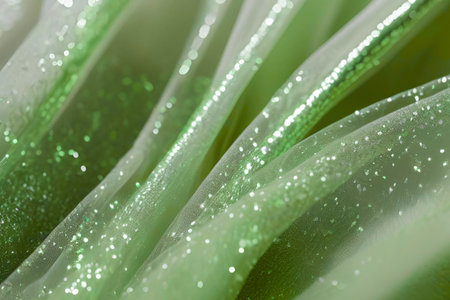 Close-up of green fabric with drops of dew on itのeditorial素材