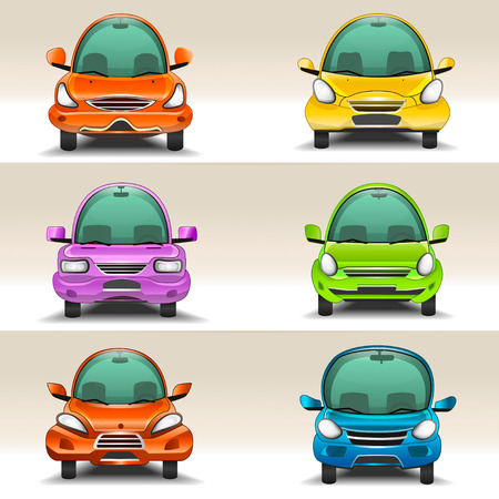 Colorful cartoon cars  front viewのイラスト素材