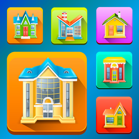 Colorful Building iconsのイラスト素材