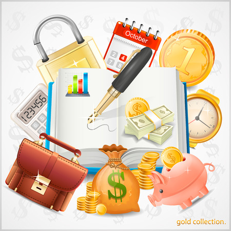 Items of business, money, gold coinsのイラスト素材