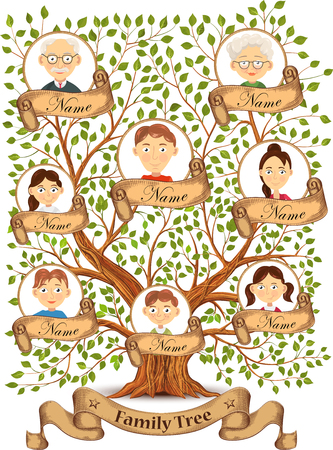 Family tree with portraits of family members illustration ...