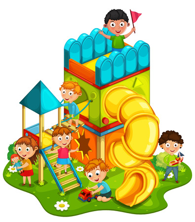 Kids playing at the park illustrationのイラスト素材
