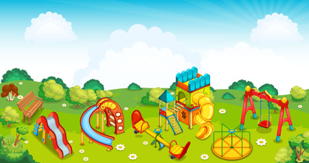Playground on the meadow. Vector illustration.のイラスト素材
