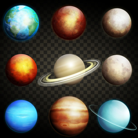 Planets of the solar system isolated on a transparent background. Set of realistic planetsのイラスト素材