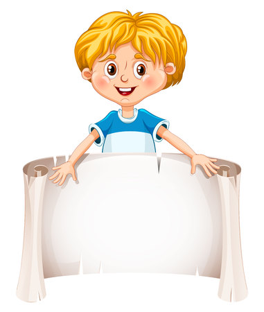 Little boy holding a blank sheet. Vector illustrationのイラスト素材