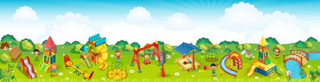 Panoramic playground on the meadow. Vector illustration.のイラスト素材