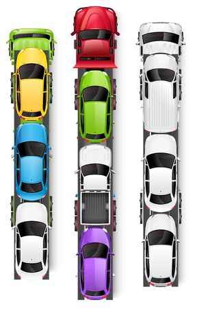 Car transporter trucks top view vector illustrationのイラスト素材