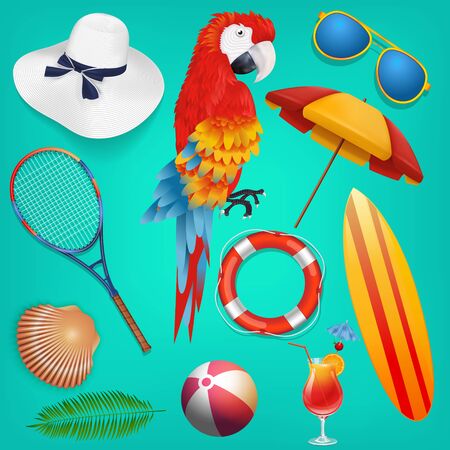 Vector Summer Holiday objects set illustrationのイラスト素材