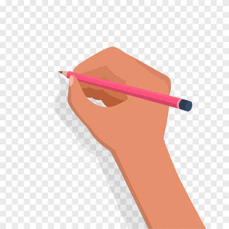 Hand holding pencil ready to write, isolated on transparent backfround. Vector illustrationのイラスト素材