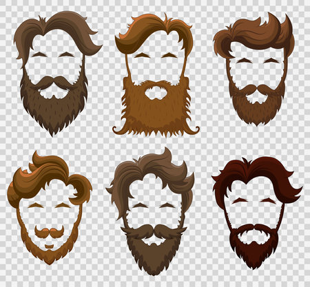 Set of men's hairstyles, beards and mustaches. vector illustration.のイラスト素材
